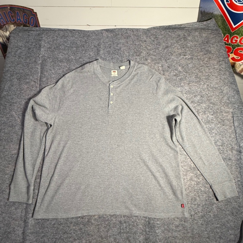 Levis Henley Shirt Mens 3XL Grey Long Sleeve Waffle Knit Thermal Standard Fit